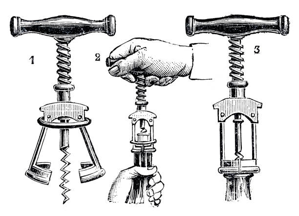 how to open a bottle with a corkscrew illustration